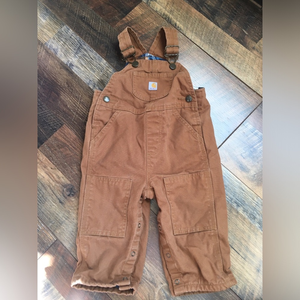❣️sold❣️Carhartt Baby Boys' Canvas Overall Flannel Lined Size 12 Months Cotton